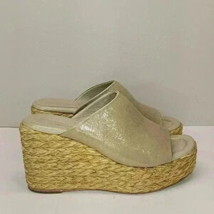 Paloma Barcelo 10.5 mm raffia wedge espadrille light green size 9 nwob